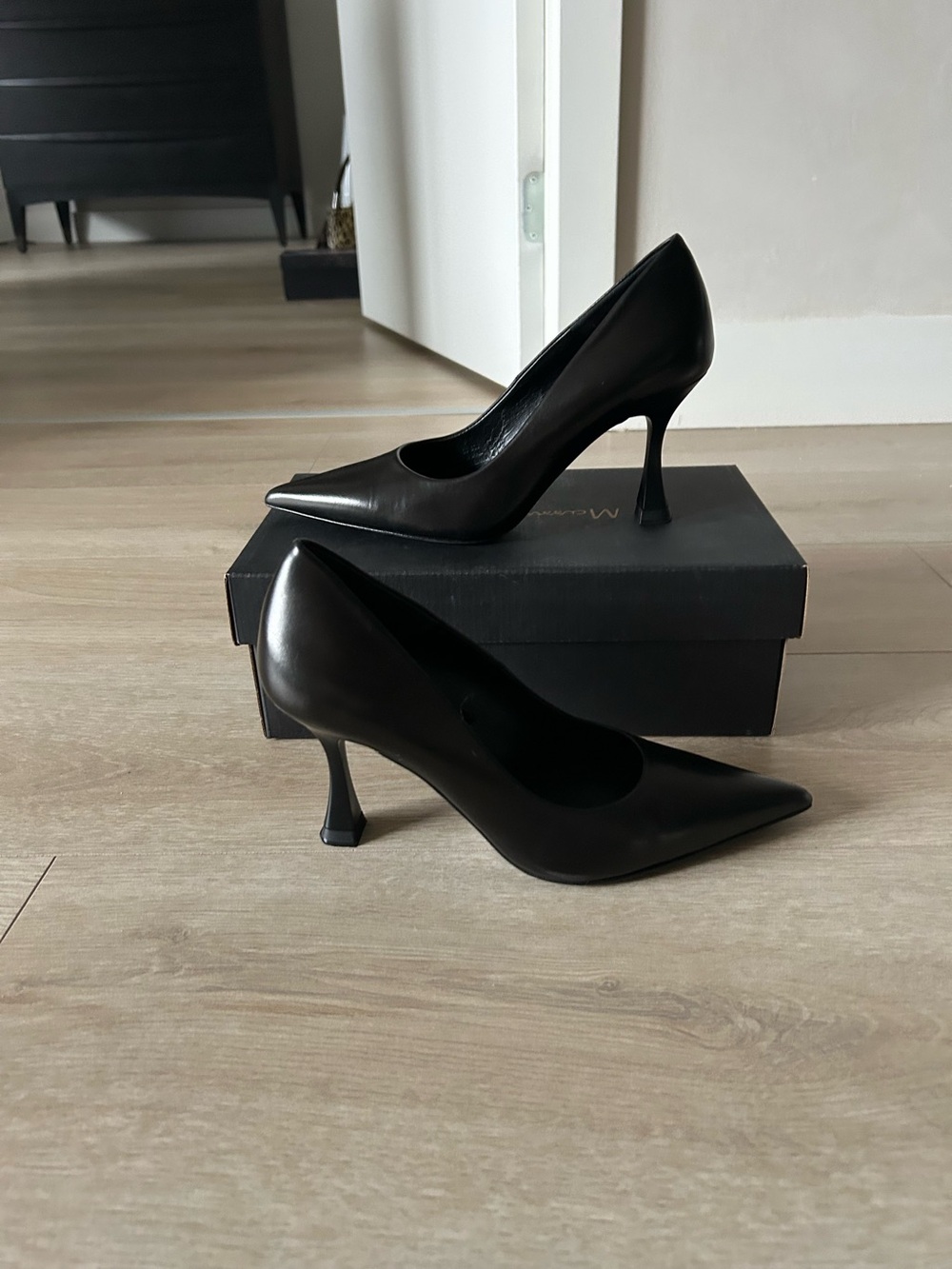 Black Women's Leather Pointed-Toe Stiletto Pumps